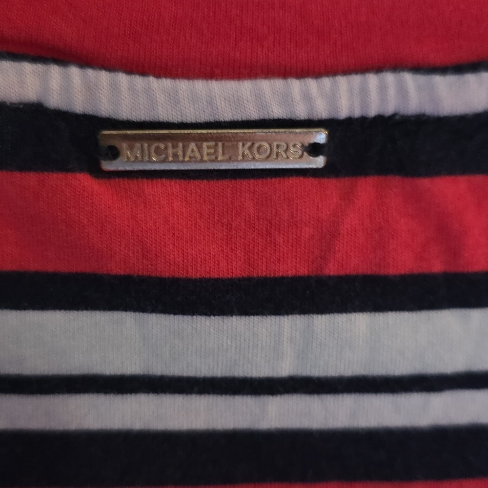 Michael Kors Navy And Coral Striped Short Sleeve Tee - Picture 3 of 6